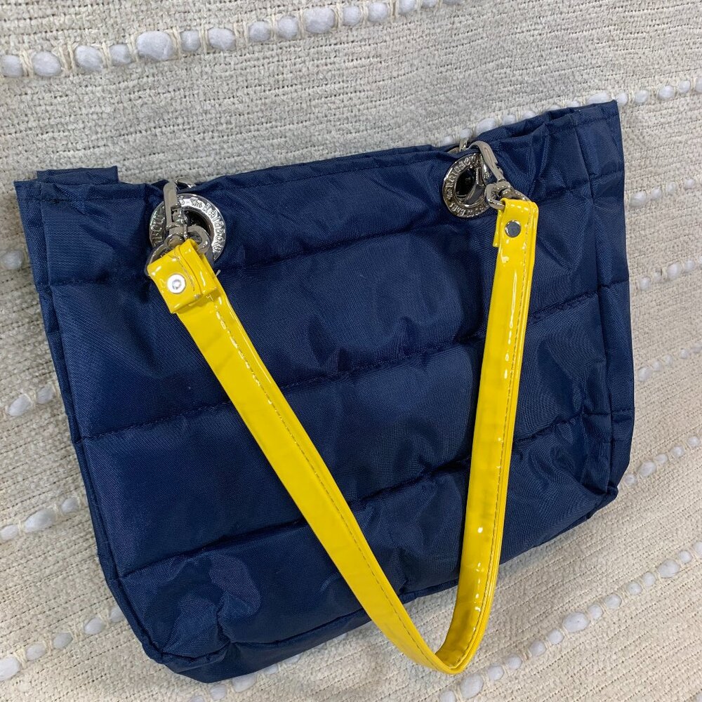 The Rainbow Bags Quilted Canvas Navy Yellow Utility Beach Tote Shoulder Bag